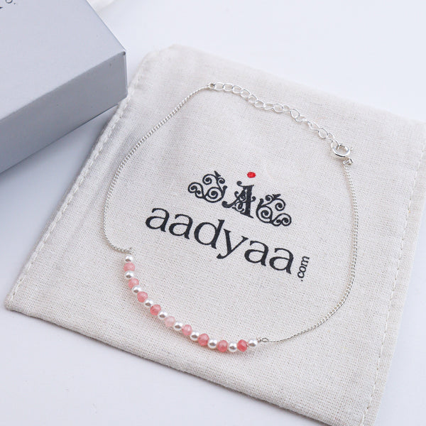 Silver Anklet with Pink Beads and Pearls