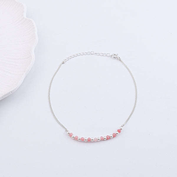 Silver Anklet with Pink Jade and Pearls