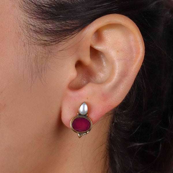 Model wearing Brass Fashion Earrings for a stylish and contemporary fashion jewellery look