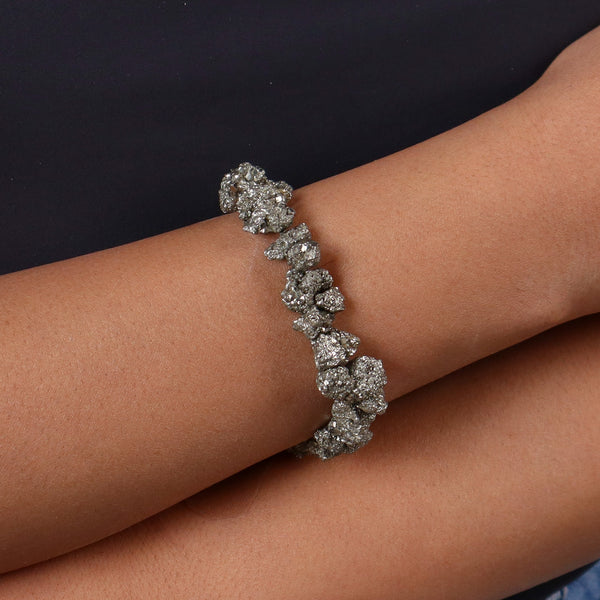 Silver pyrite bracelet on wrist