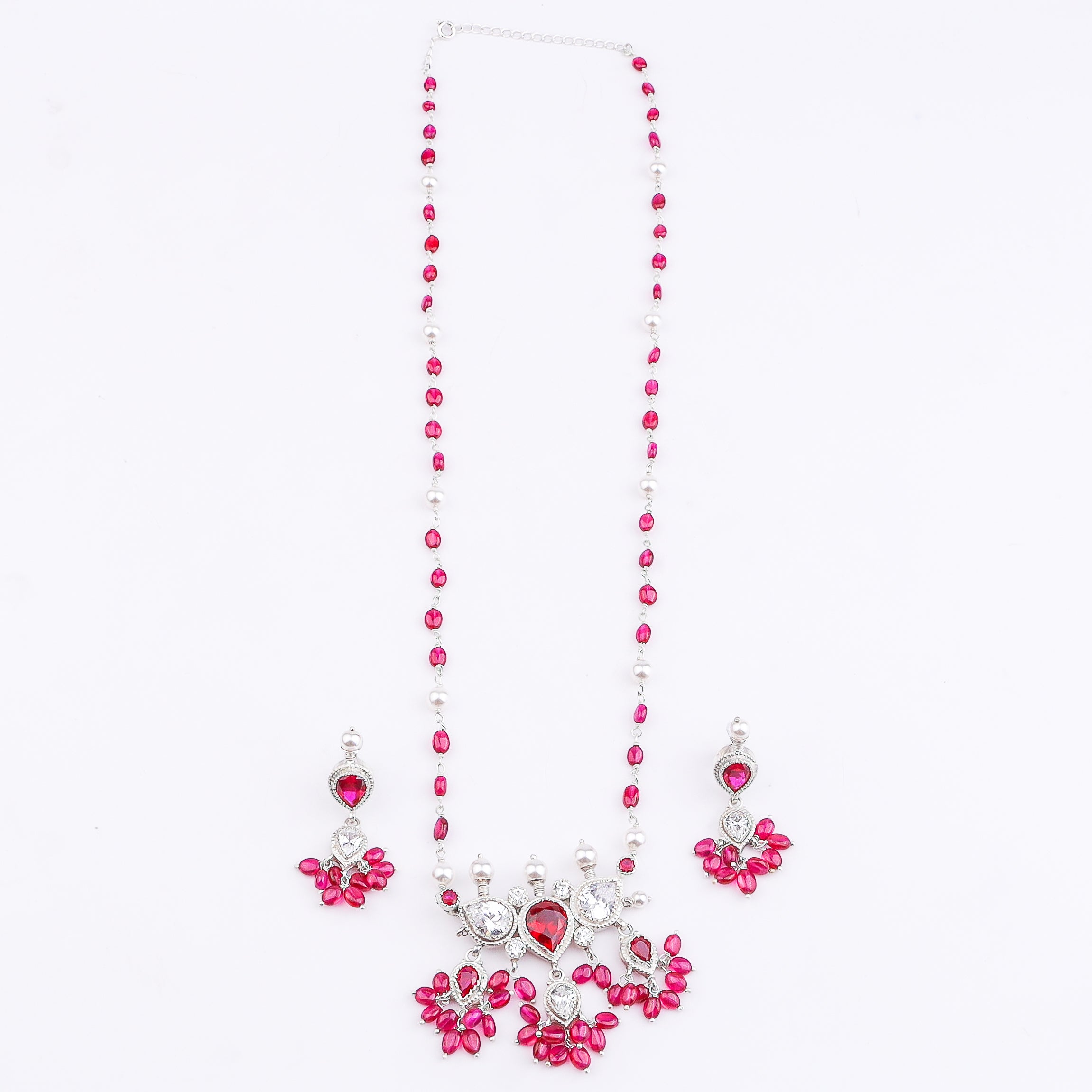Silver CZ Tanmani Set with Rubies and Pearls