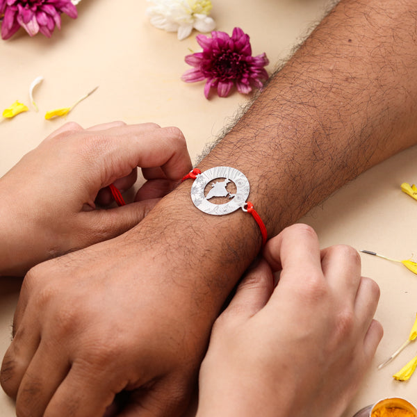 Silver Laser Cut 'Bharat' Rakhi