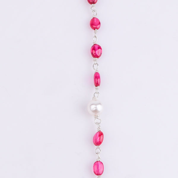 Silver CZ Tanmani Set with Rubies and Pearls