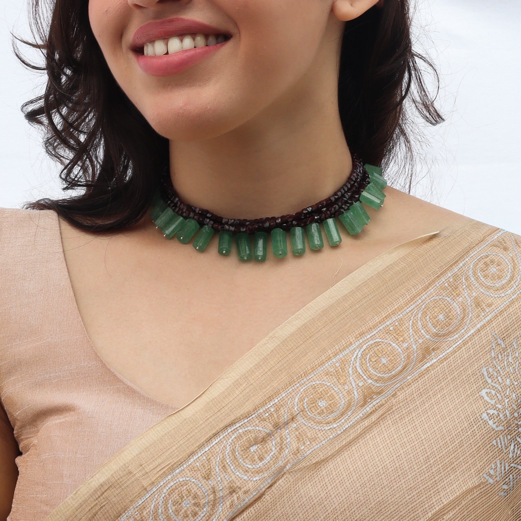 Luxe Choker - Russian Green Stones and Garnet