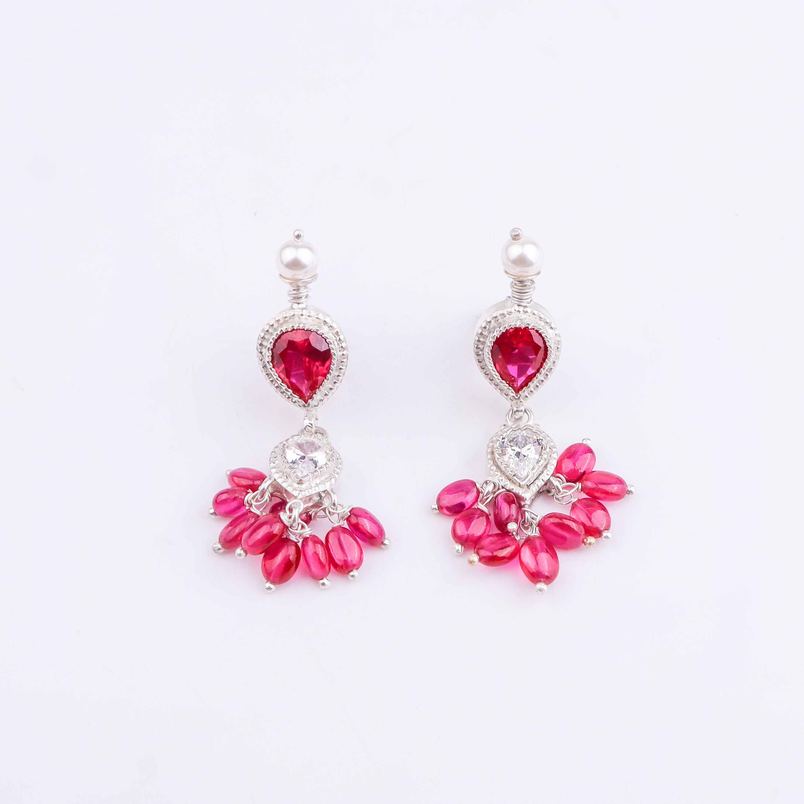 Silver CZ Tanmani Set with Rubies and Pearls