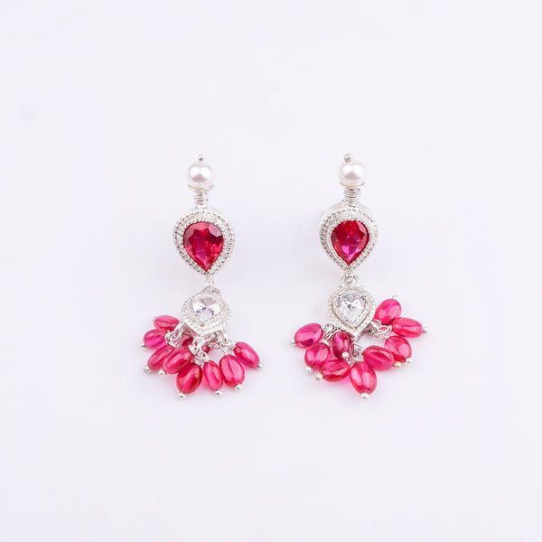 Silver CZ Tanmani Set with Rubies and Pearls