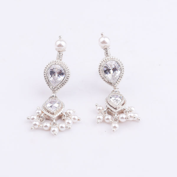 Silver White CZ Tanmani Set with Pearls