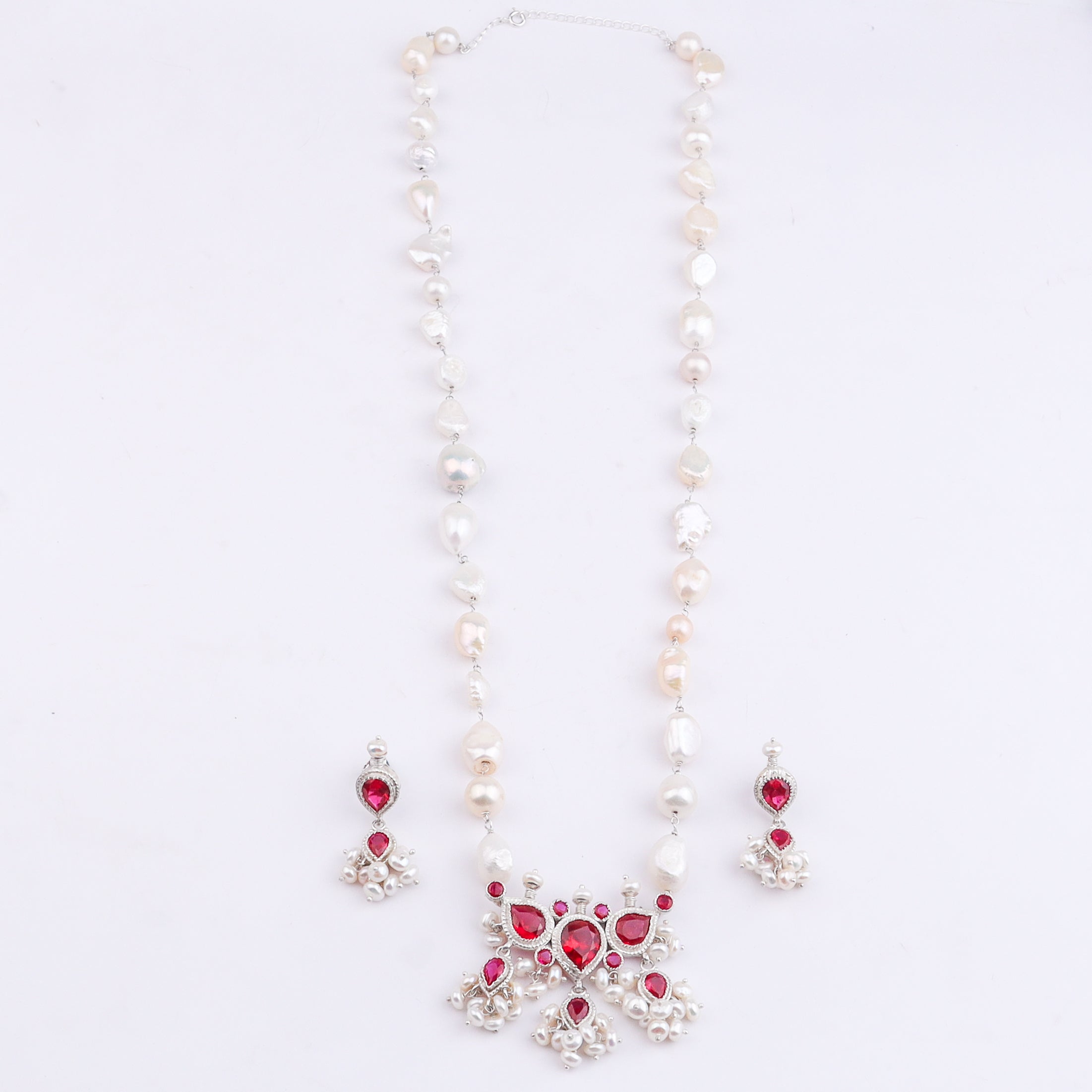 Silver Pink CZ Tanmani Set with Freshwater Pearl Ganthan