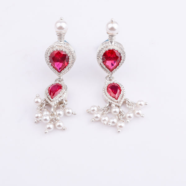 Silver Pink CZ Tanmani Set with Pearls