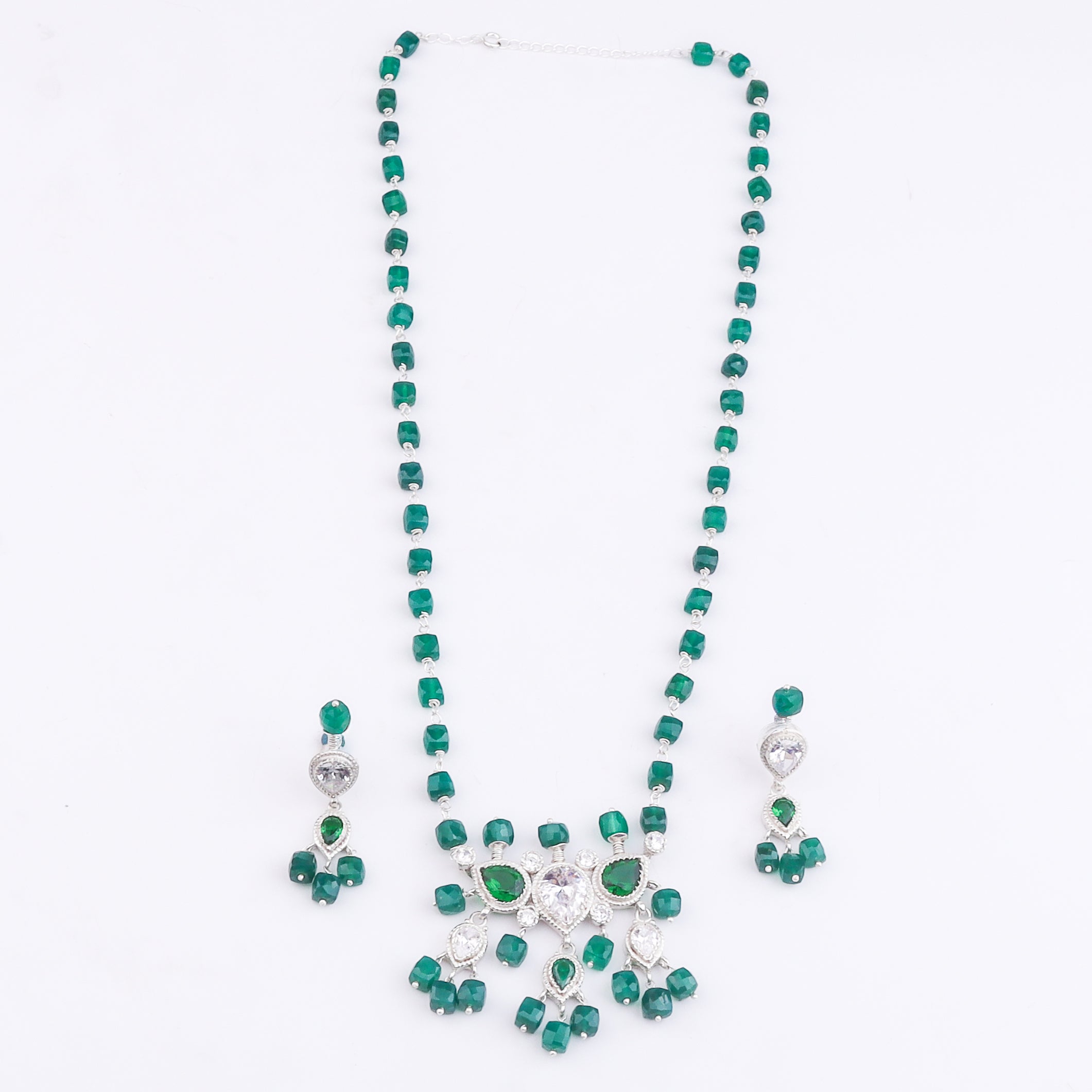 Silver CZ Tanmani Set with Green Onyx