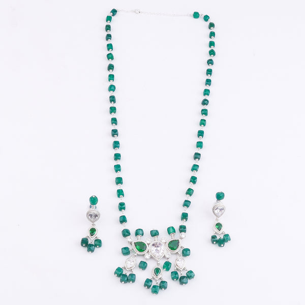 Silver CZ Tanmani Set with Green Onyx