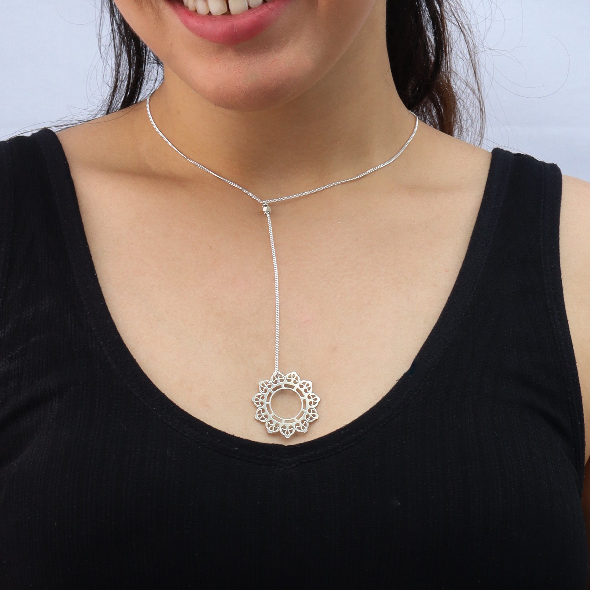 Silver Abstract Filigree Pendant Y Necklace