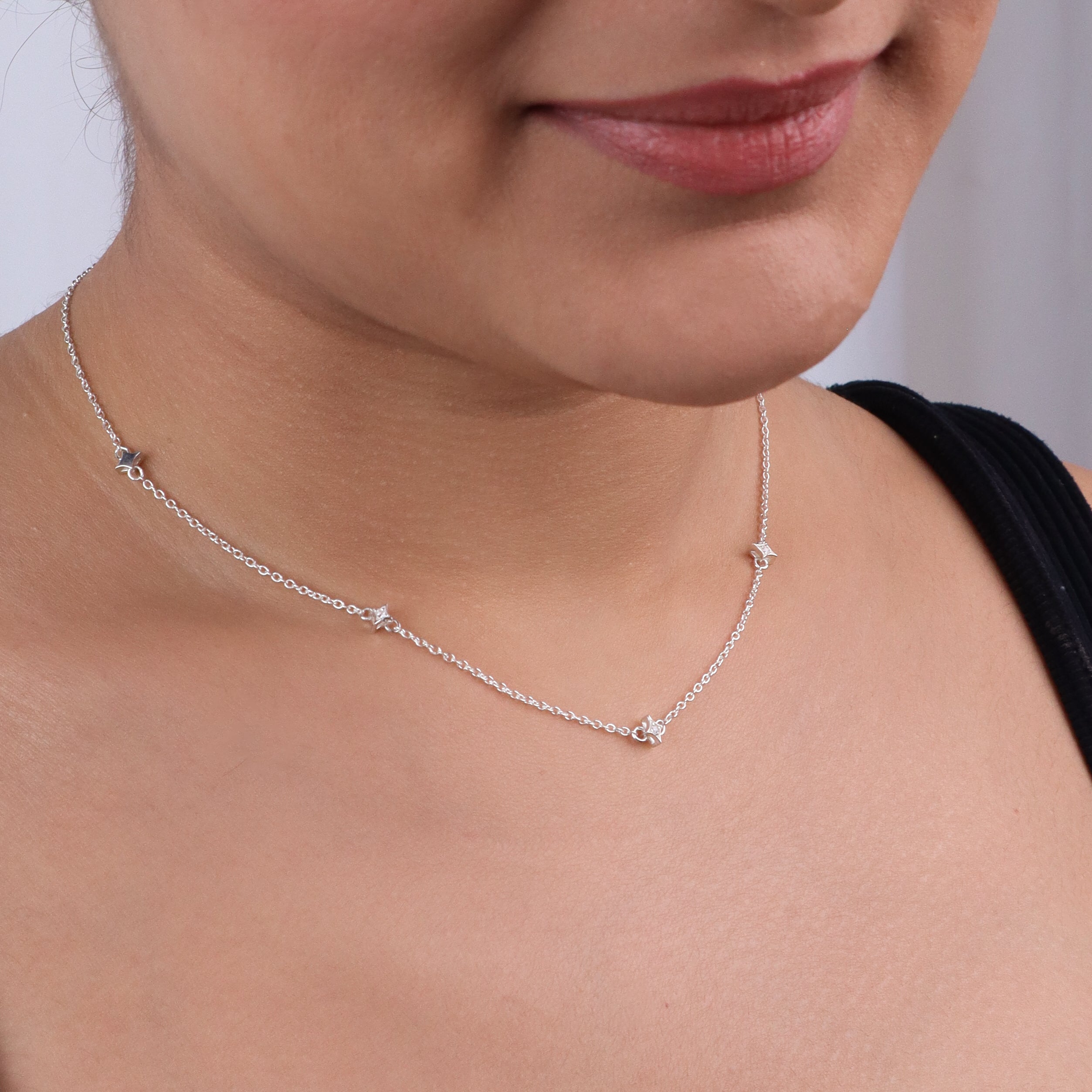 Silver Necklace with CZ Charms | 92.5 Silver