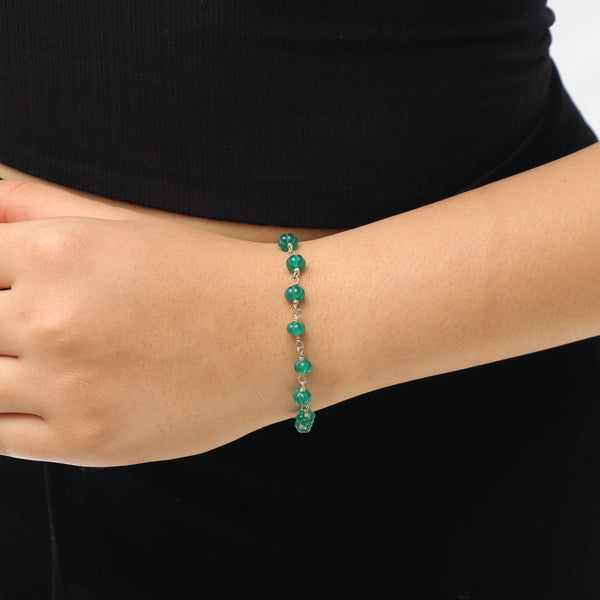 Close-up of Silver Green Onyx Ganthan Bracelet with stone detail