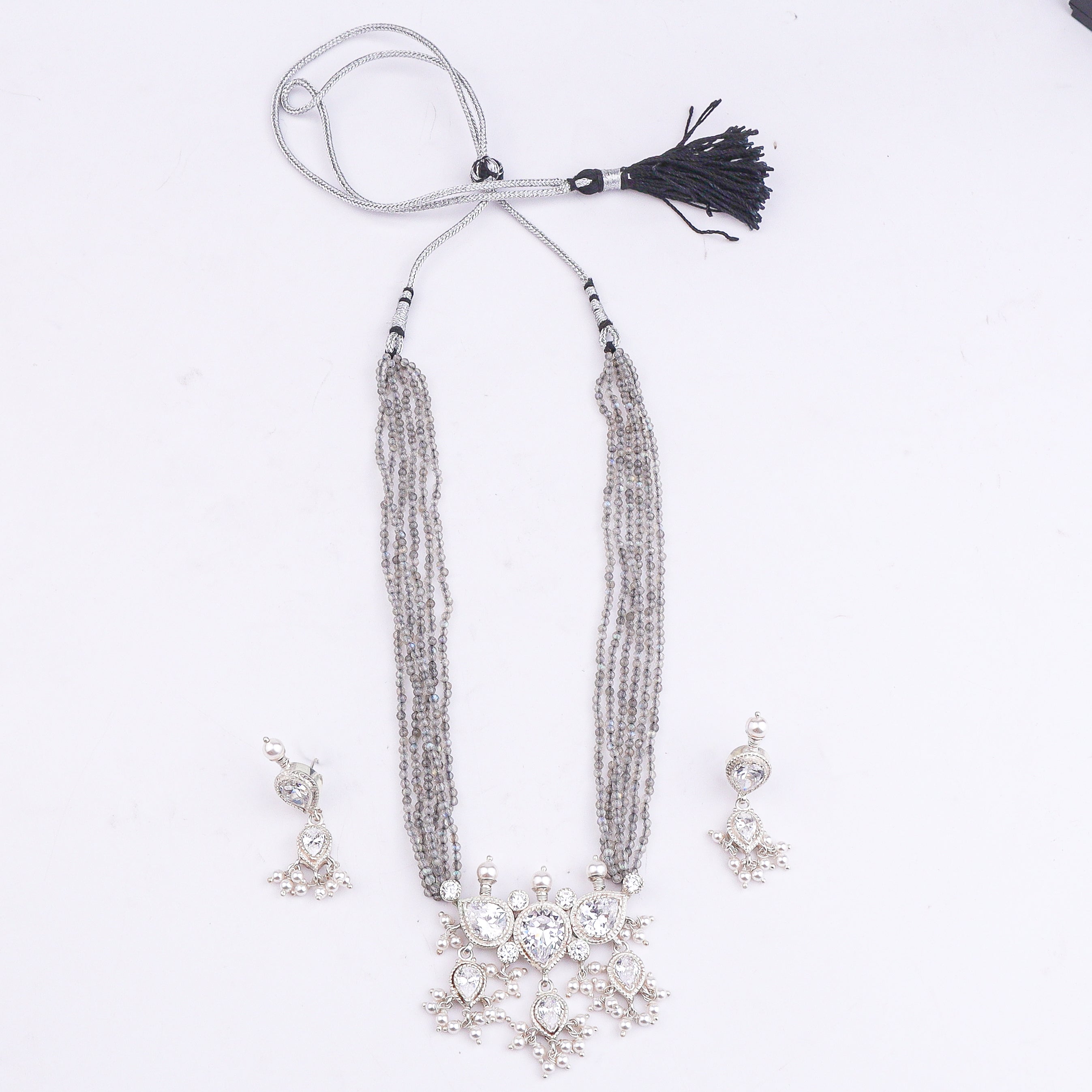 Silver CZ Tanmani Set with Labradorite