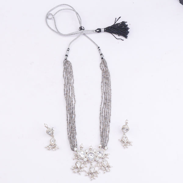 Silver CZ Tanmani Set with Labradorite