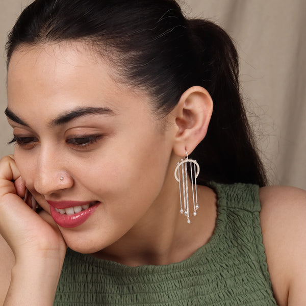 Silver C-Shape Fringe Earrings