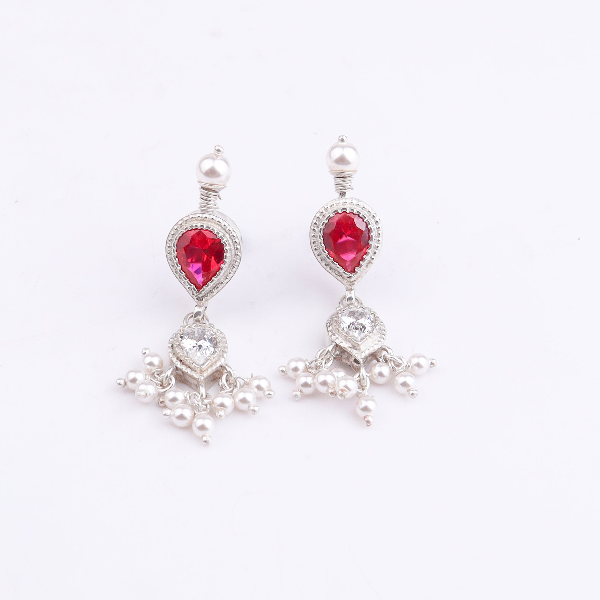 Silver Pink & White CZ Tanmani Set with Pearls