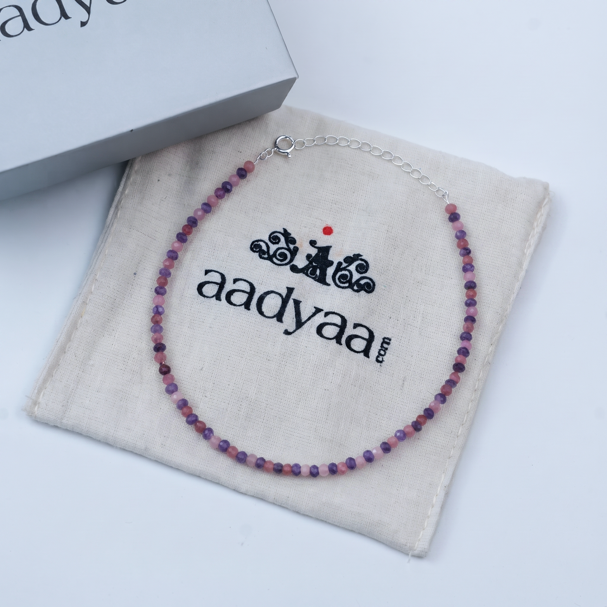 Pink & Purple Jade Silver Anklet (Project Handmade)
