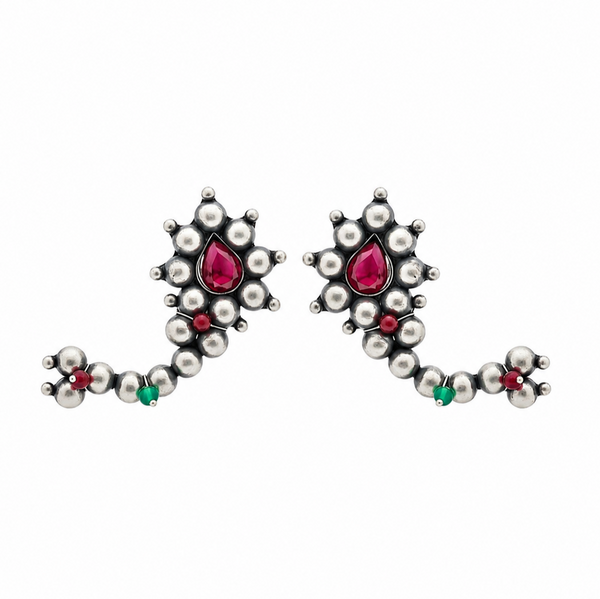 Itihaas Maharashtrian Nath Stud Earrings ( Motif size : Big ) | 92.5 Silver
