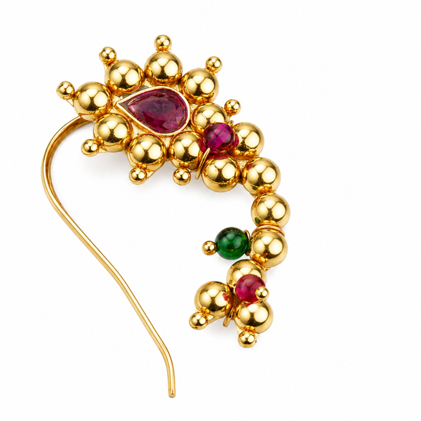 Itihaas Silver Maharashtrian Nath (Left pierced) | 92.5 Silver | 22K Gold Plated