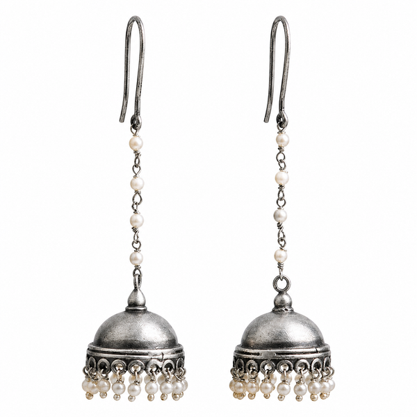Long Pearl String Must Have Silver Jhumka