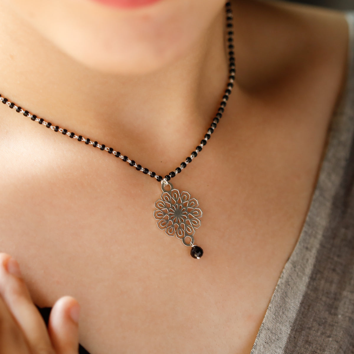 Silver Lasercut Pendant Mangalsutra