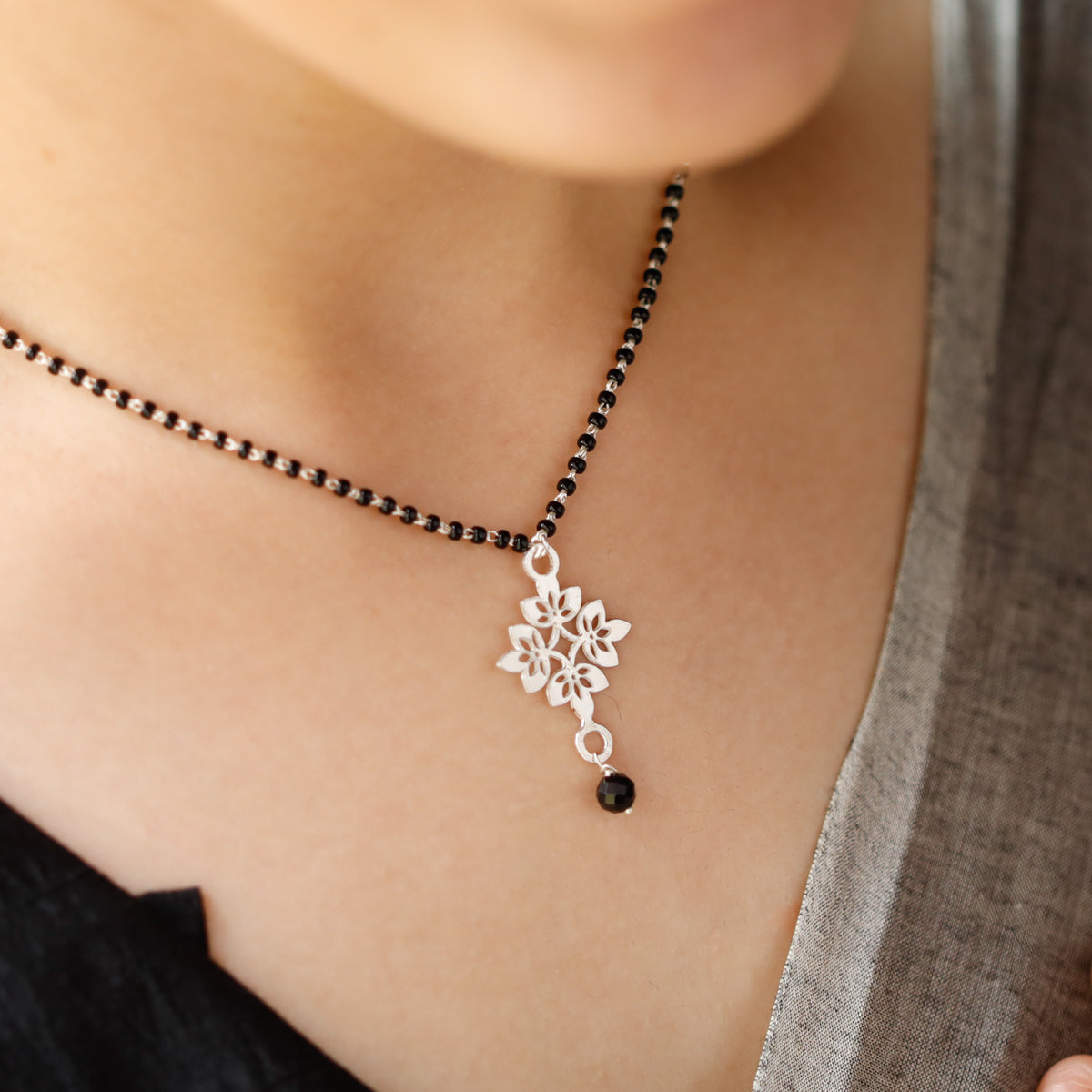 Silver Lasercut Pendant Mangalsutra