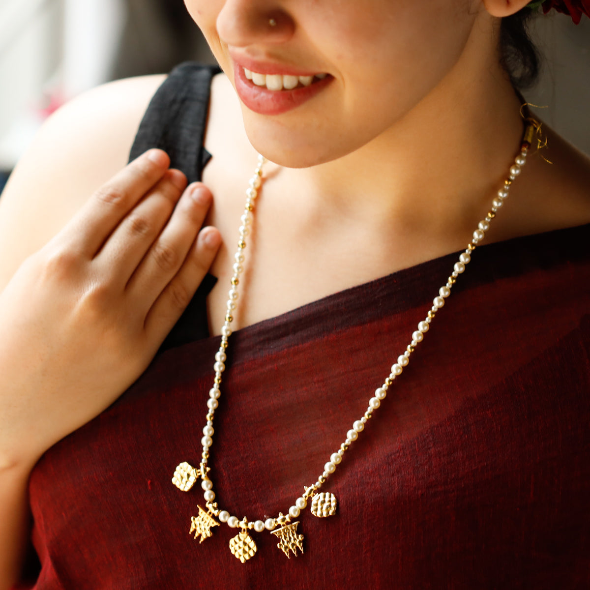 Saaj Motif Gold Plated Necklace with Pearls (Ananas & Phal)