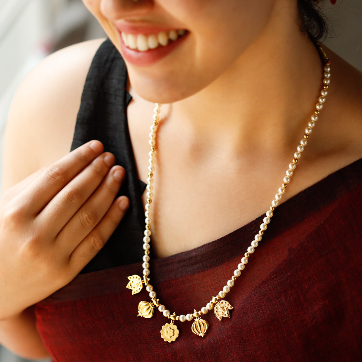 Saaj Motif Gold Plated Necklace with Pearls (Belpaan, Bhopla & Taait) |  92.5 Silver | 22K Gold Plated