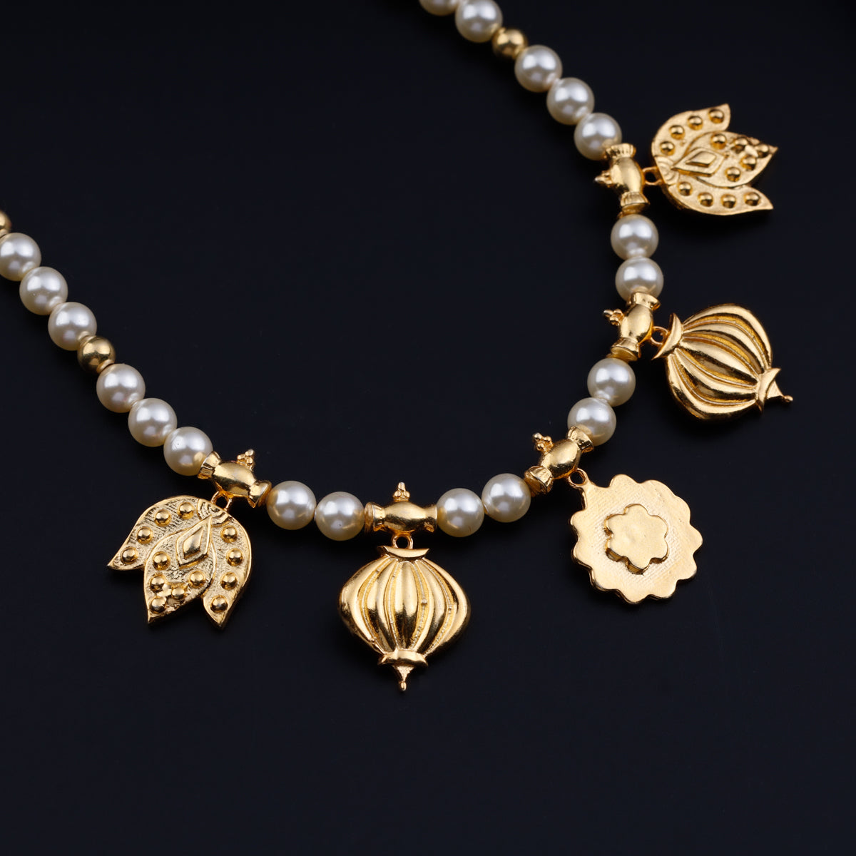 Saaj Motif Gold Plated Necklace with Pearls (Belpaan, Bhopla & Taait) |  92.5 Silver | 22K Gold Plated