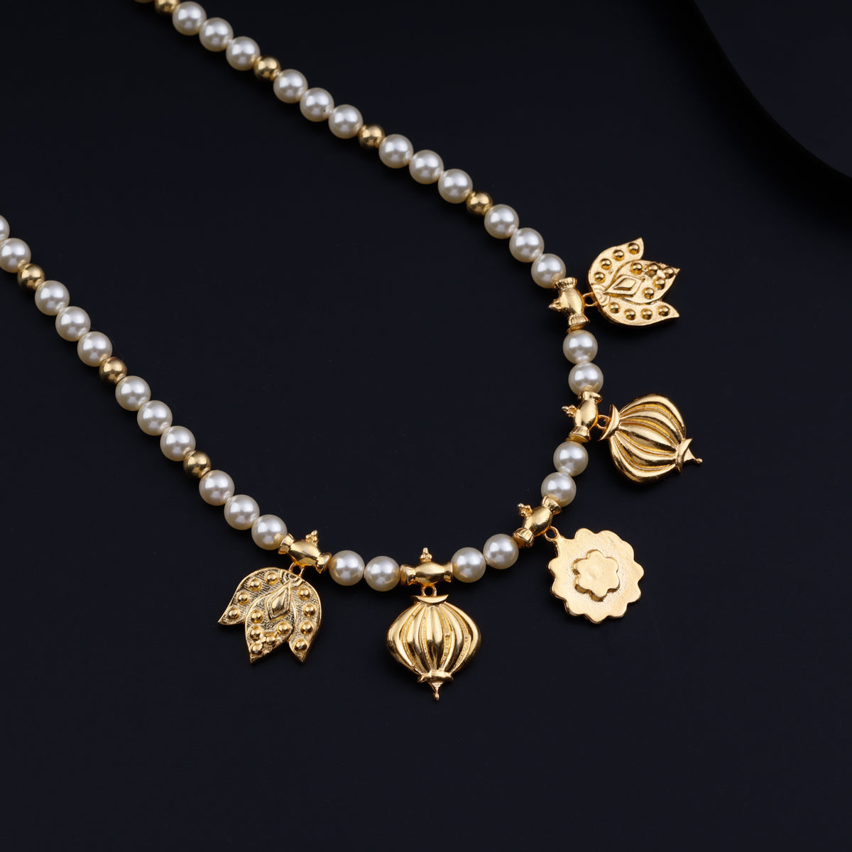 Saaj Motif Gold Plated Necklace with Pearls (Belpaan, Bhopla & Taait) |  92.5 Silver | 22K Gold Plated
