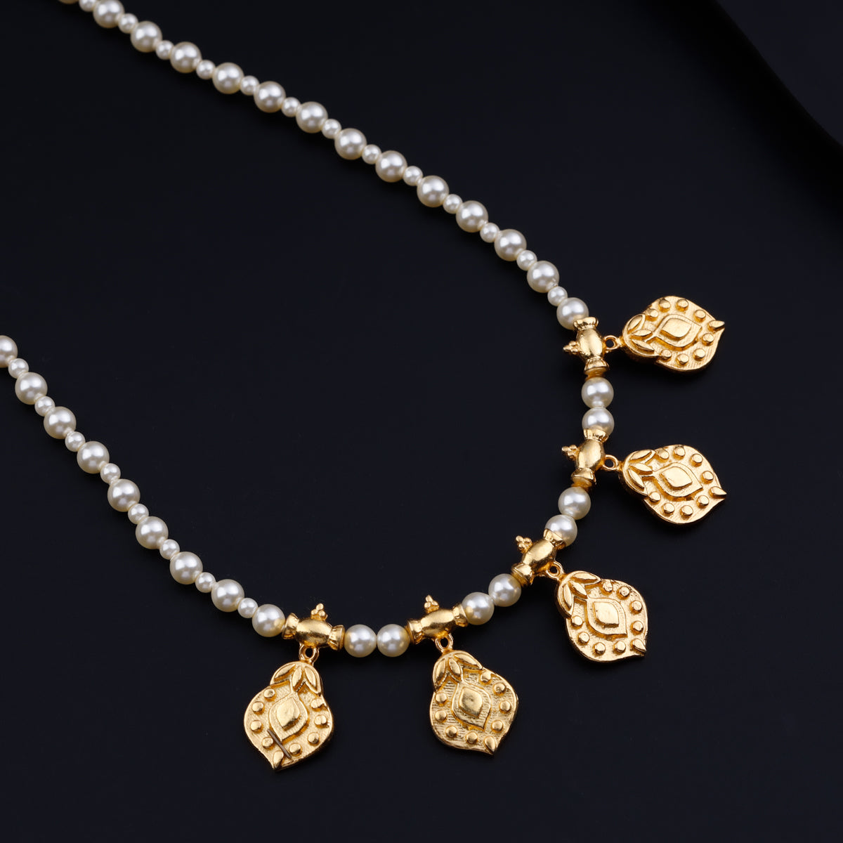 Kamal Kali Saaj Motif Gold Plated Necklace with Pearls