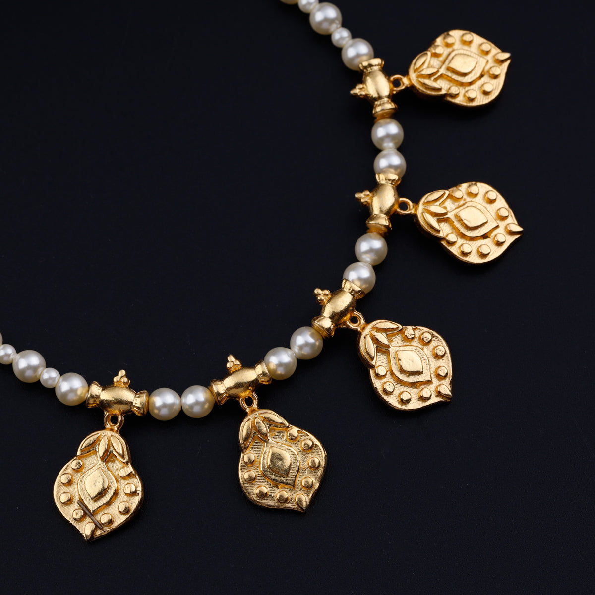 Kamal Kali Saaj Motif Gold Plated Necklace with Pearls