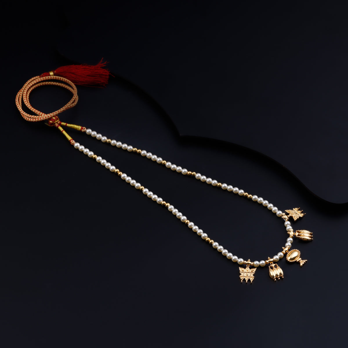 Saaj Motif Gold Plated Necklace with Pearls (Vrundavan , Yavasatu & Chandanpatra)
