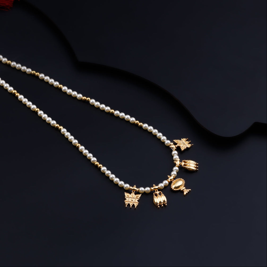 Saaj Motif Gold Plated Necklace with Pearls (Vrundavan , Yavasatu & Chandanpatra)