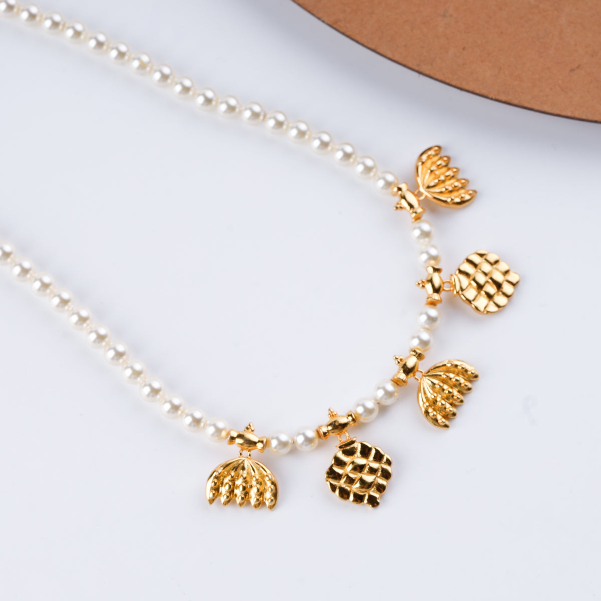 Saaj Motif Gold Plated Necklace with Pearls (Keli & Ananas)