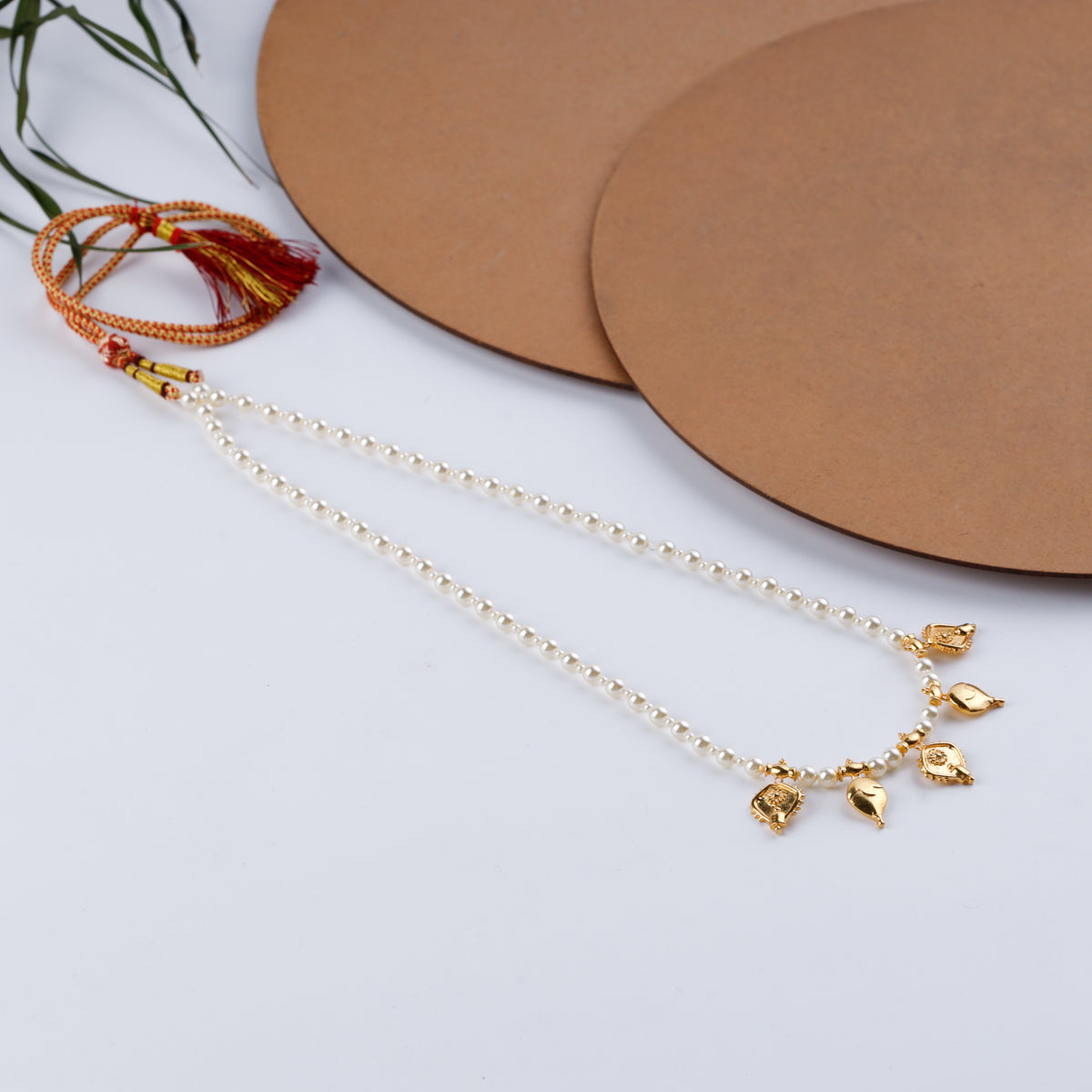 Saaj Motif Gold Plated Necklace with Pearls (Vaange & Badam) |  92.5 Silver | 22K Gold Plated