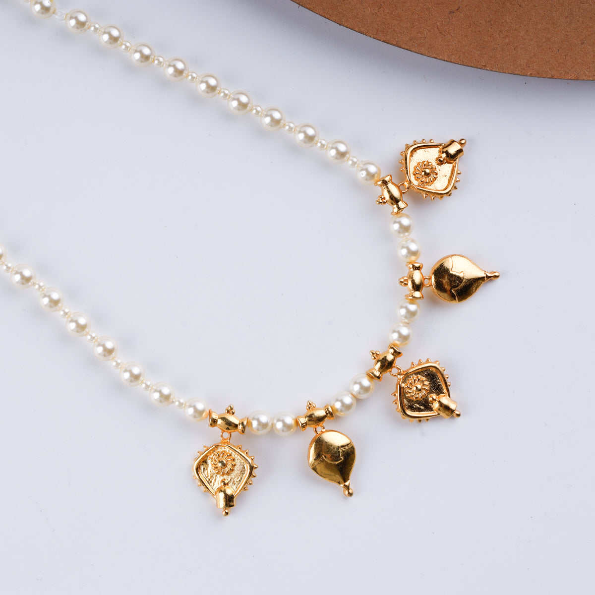 Saaj Motif Gold Plated Necklace with Pearls (Vaange & Badam) |  92.5 Silver | 22K Gold Plated