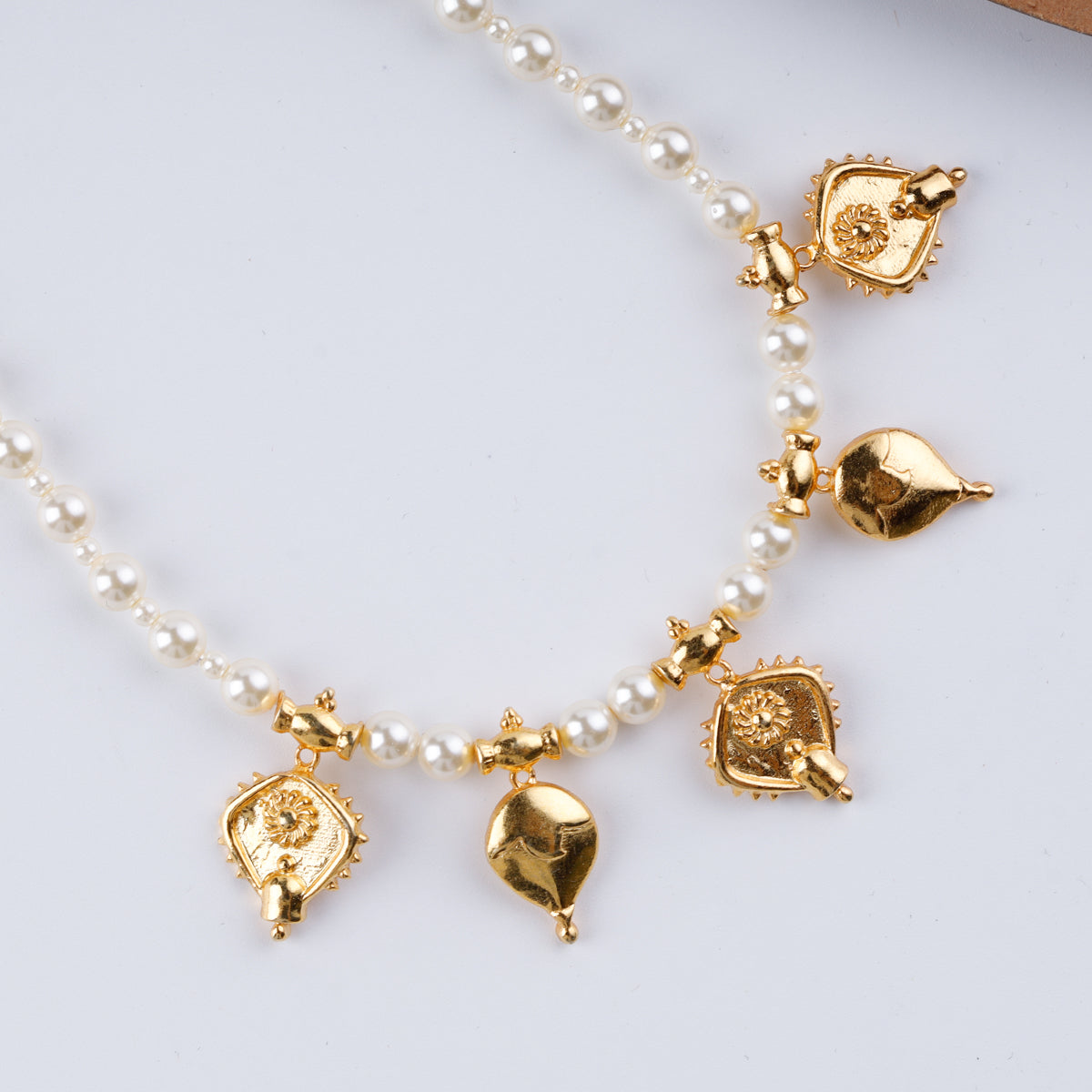 Saaj Motif Gold Plated Necklace with Pearls (Vaange & Badam) |  92.5 Silver | 22K Gold Plated