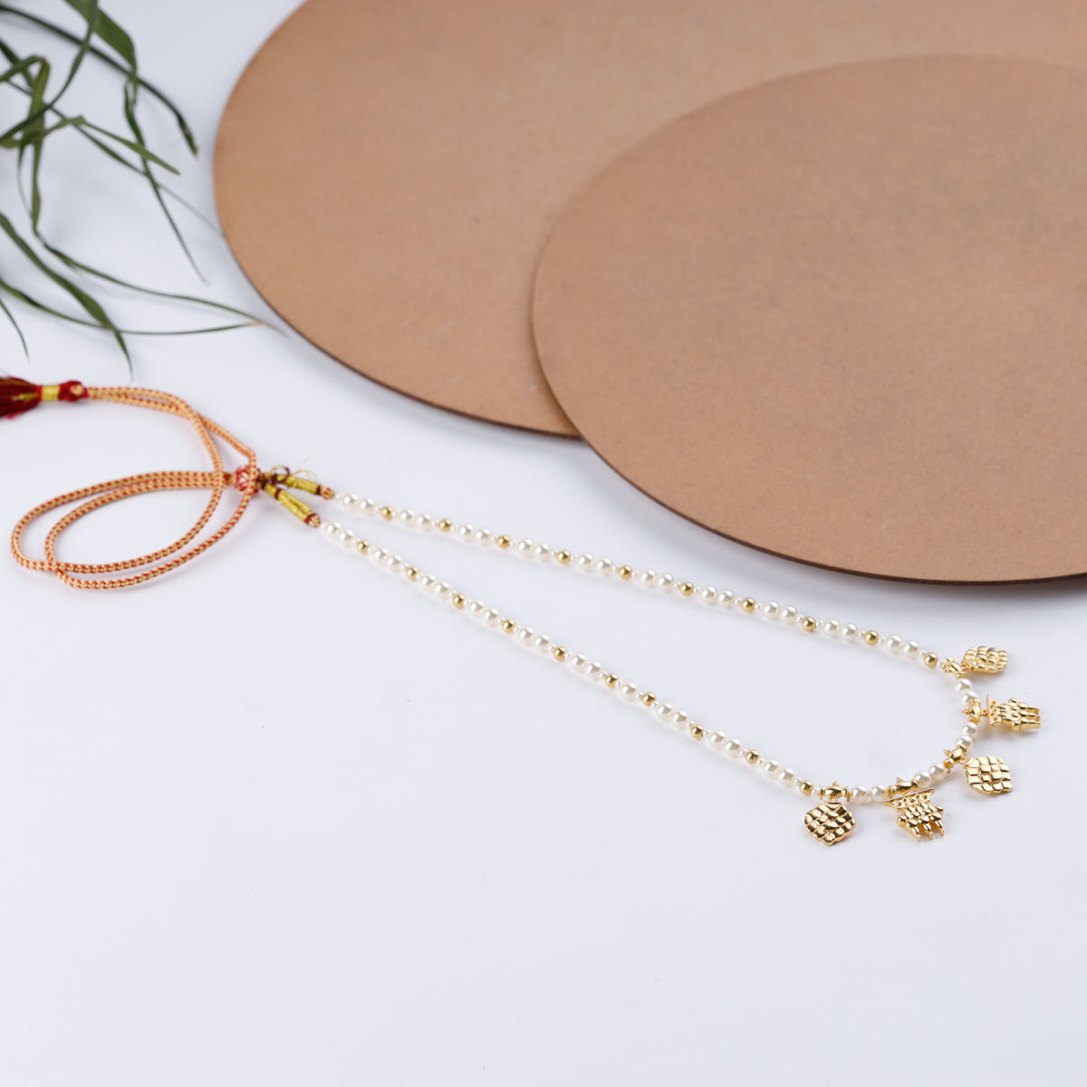 Saaj Motif Gold Plated Necklace with Pearls (Ananas & Phal)