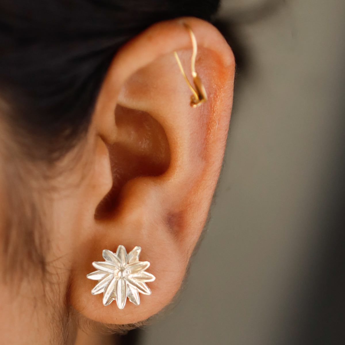 Silver Gerbera Flower Earring