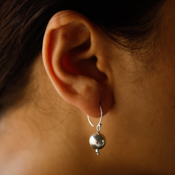 10mm silver bead earrings with smooth finish