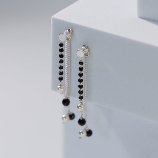 Handcrafted three layer silver chain earrings polished finish