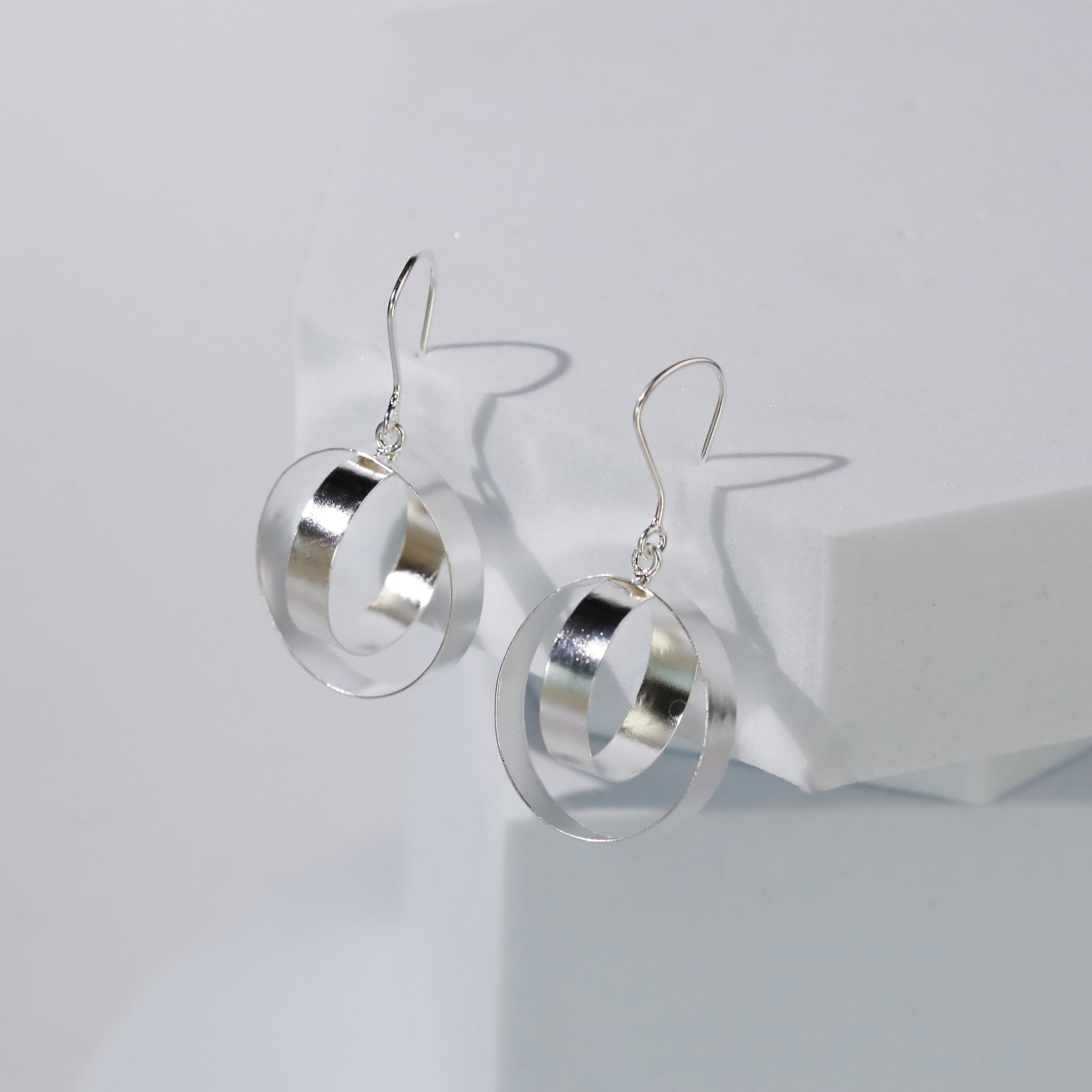 Hula Hoops - Fold Earrings ( Shiny Silver Finish )