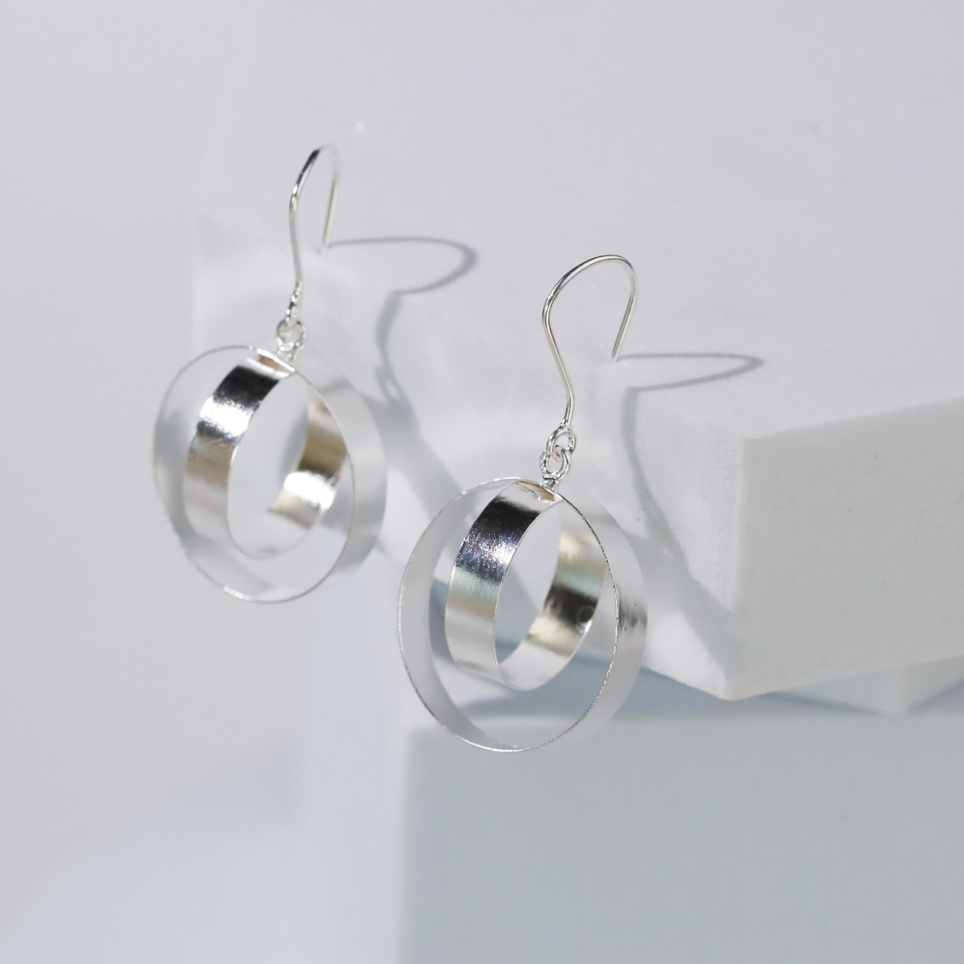 Hula Hoops - Fold Earrings ( Shiny Silver Finish )