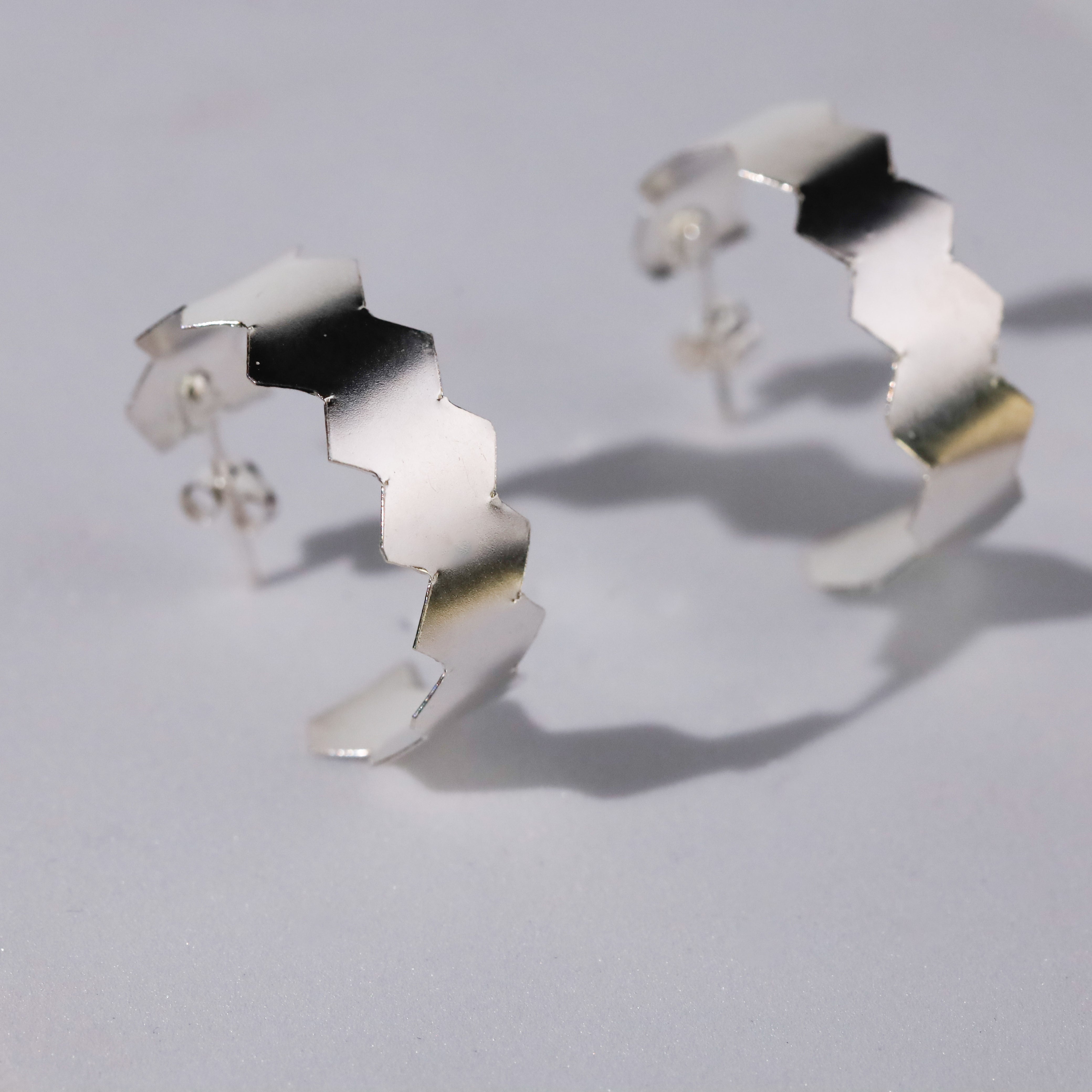 Natasha- Fold Earrings ( Shiny Silver Finish )