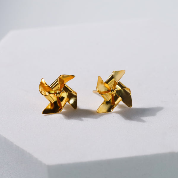 Pinwheel Studs - Fold Earring | 92.5 Silver | 22K Gold Plated