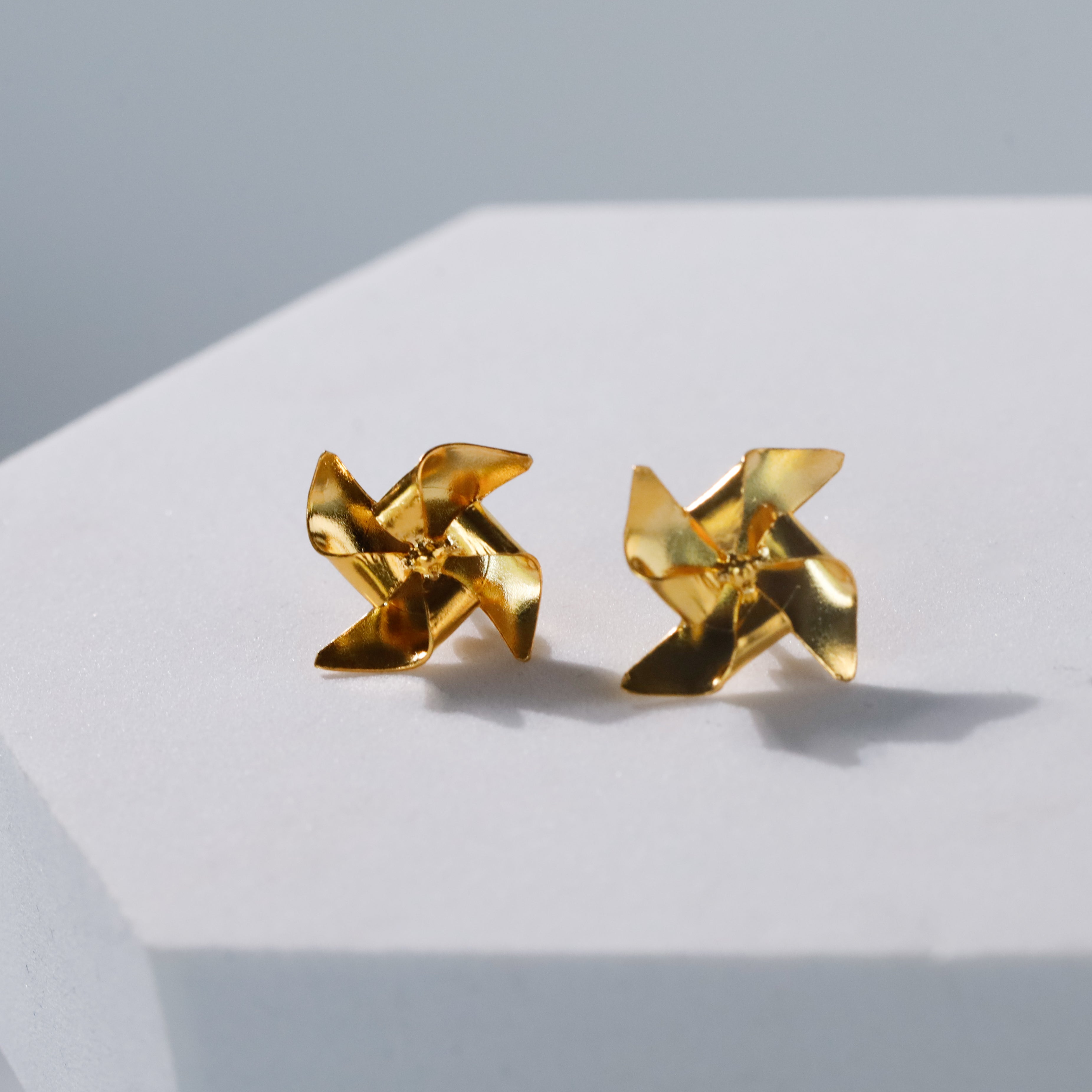 Pinwheel Studs - Fold Earring |  92.5 Silver | 22K Gold Plated