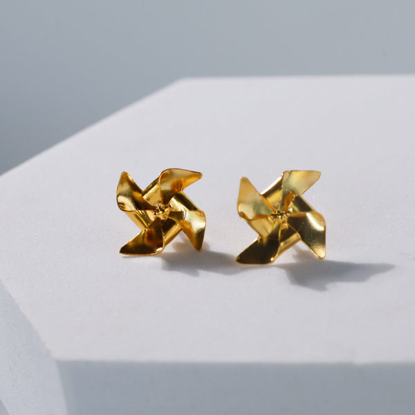Pinwheel Studs - Fold Earring | 92.5 Silver | 22K Gold Plated
